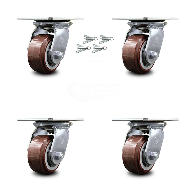 4 Inch Polyurethane Caster Set with Ball Bearings and Swivel Locks SCC